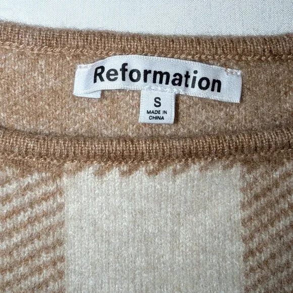 Reformation | Cashmere Fonte Plaid Cropped Tank Top Cream & Tan Gingham | Small - Picture 4 of 11